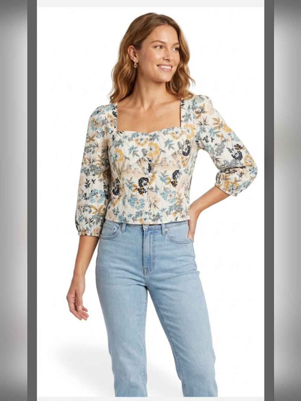 NWT a.n.a Smocked Cropped Top L Bohemian Maiden Blouse #1